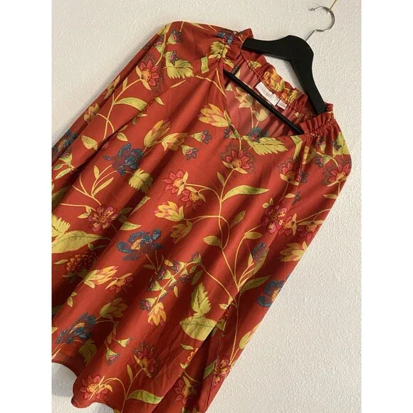 Kim Gravel M Boho Long Sleeve Blouse, Ruffle Cottagecore Bohemian V Neck F14 - Picture 1 of 9